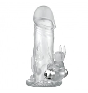 BAILE - Triple Pleasure Vibrating Crystal Rabbit Penis Sleeve (L:12.5cm - D:4cm)